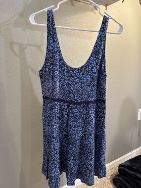 En Creme Navy Blue Floral Tank Mini Dress